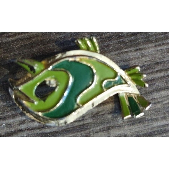 Vintage 60s painted Lot of 2 Fish & Owl Abstract Brooch Pin Enamel Over Metal - Picture 5 of 7